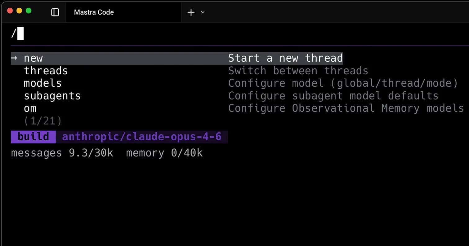 Mastra Code screenshot 2