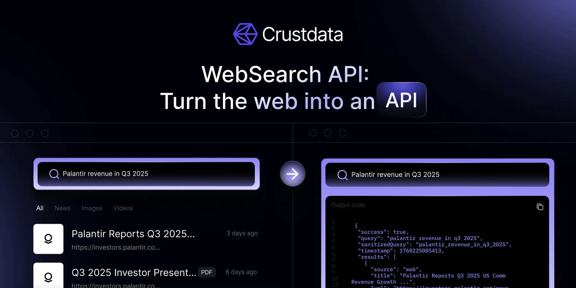 Web search API by Crustdata screenshot 1