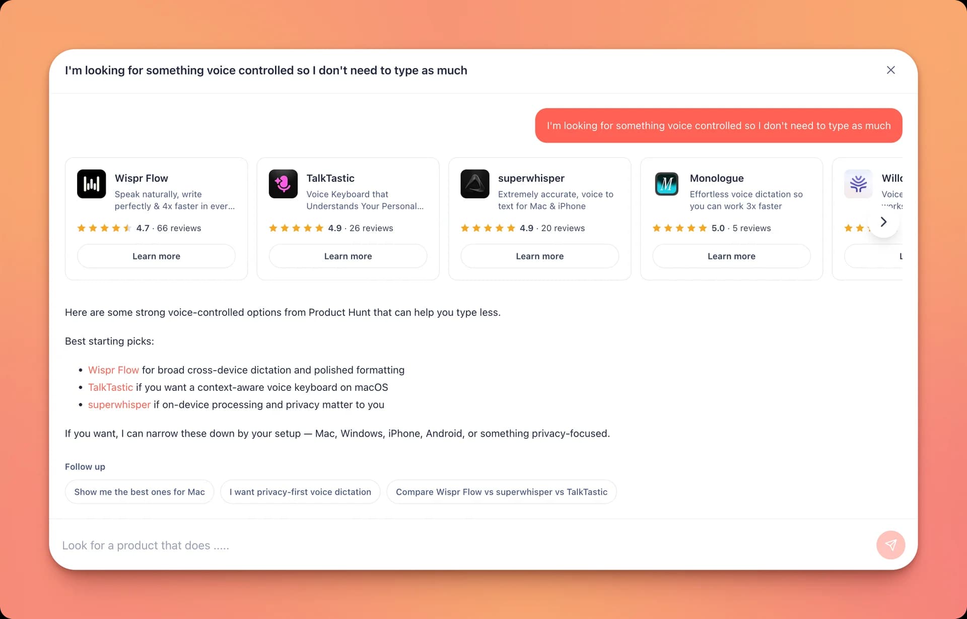 Ask Product Hunt AI screenshot 1
