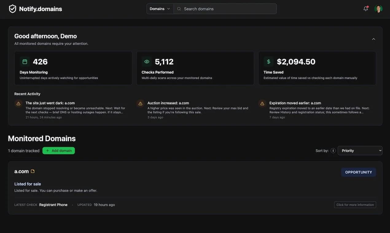 Notify.domains screenshot 2