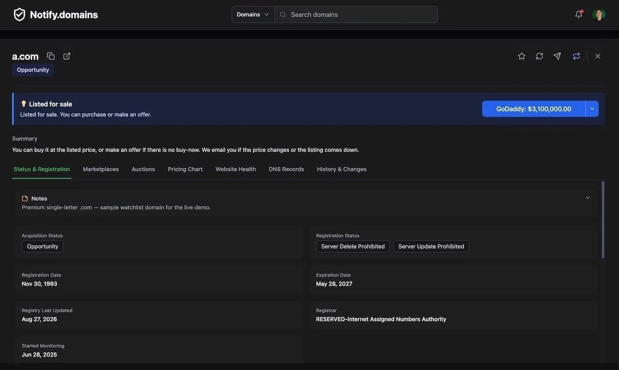 Notify.domains screenshot 3