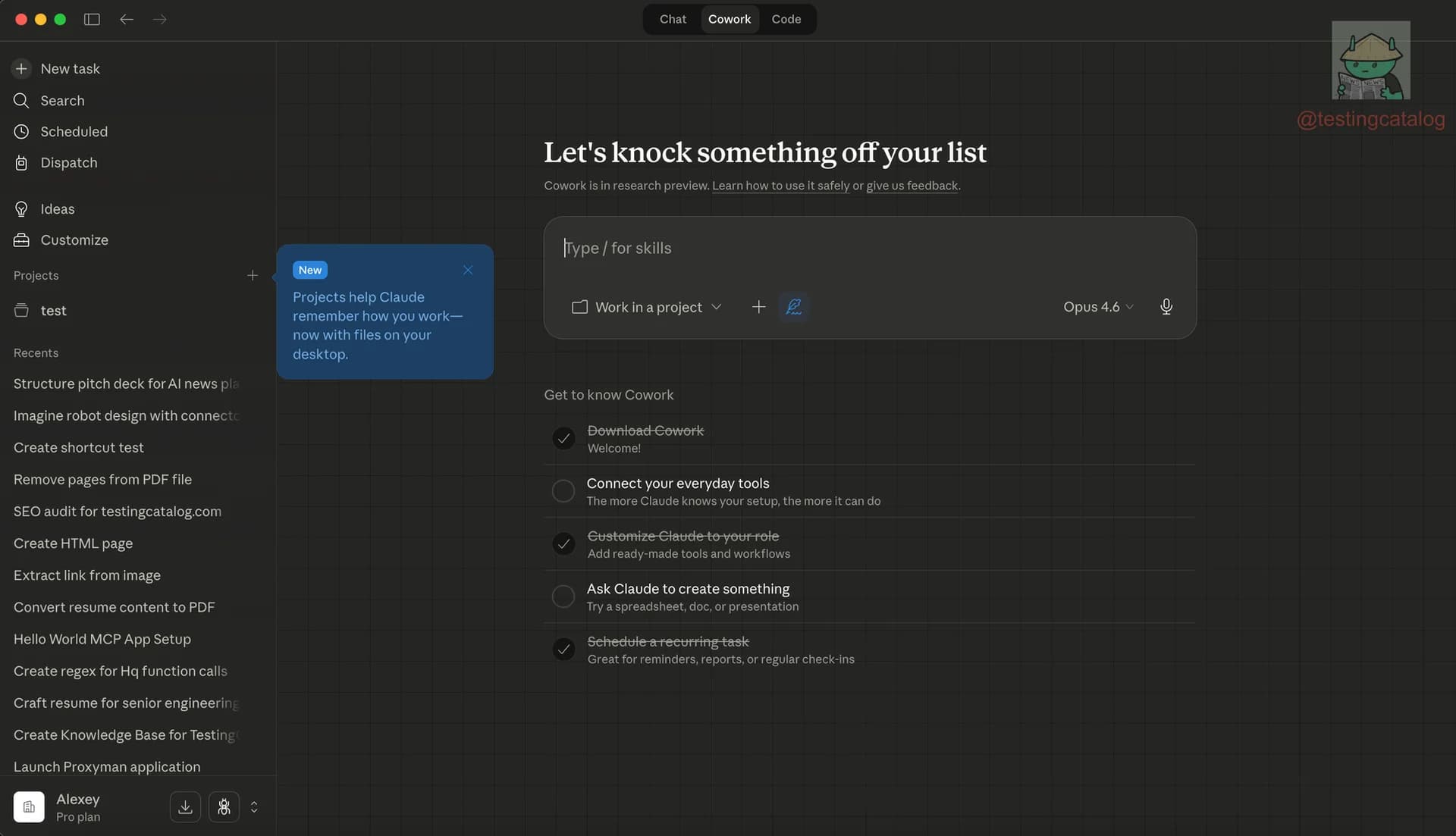 Claude Cowork Projects screenshot 2
