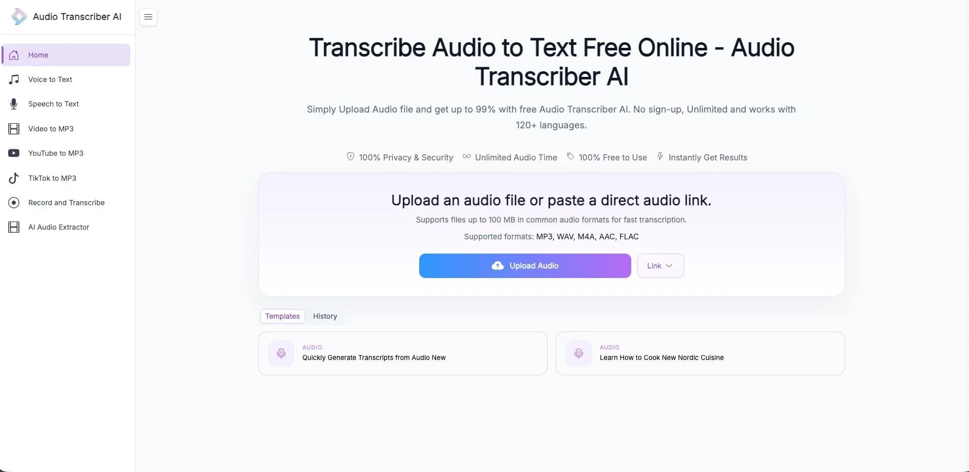 Audio Transcriber AI: Free Transcribe Audio to Text - No L screenshot 1