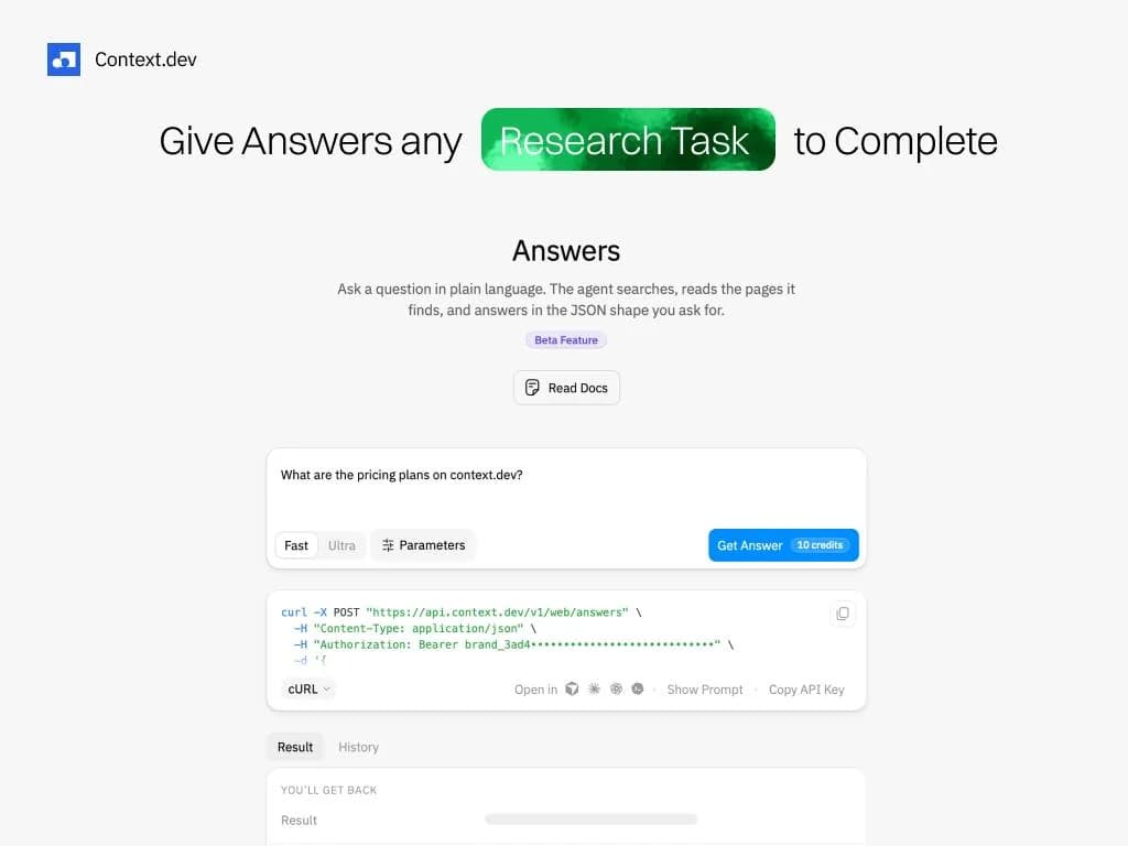 Answers by Context.dev screenshot 3