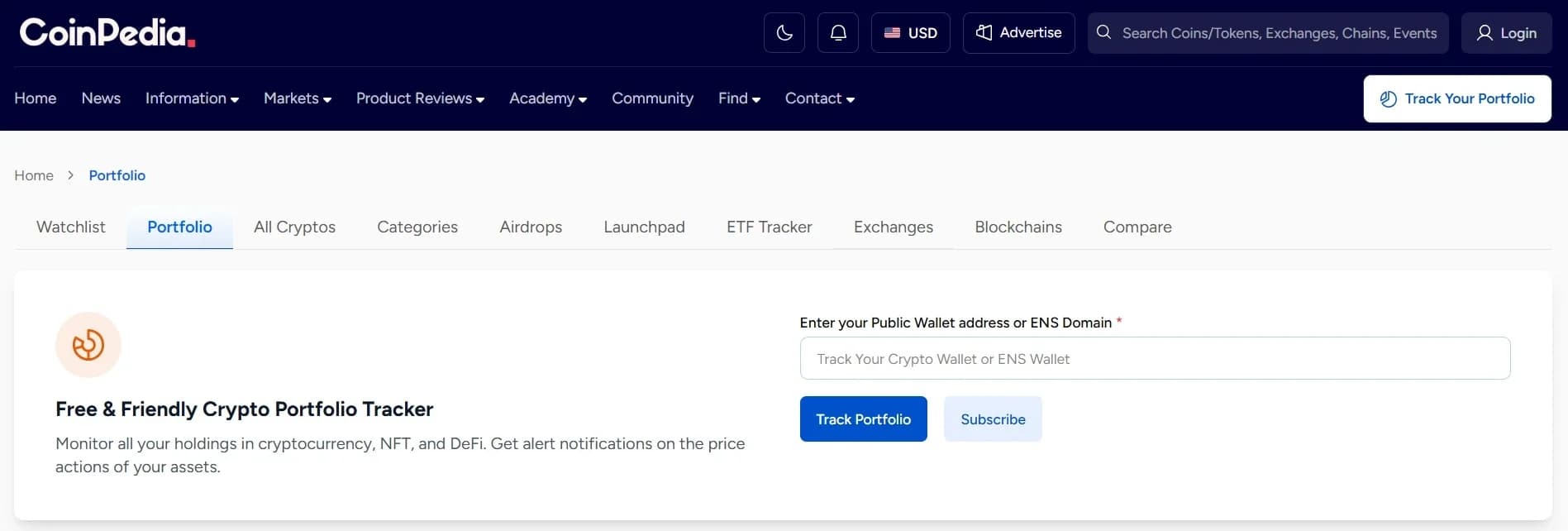 Coinpedia Markets - Crypto Portfolio Tracker screenshot 1