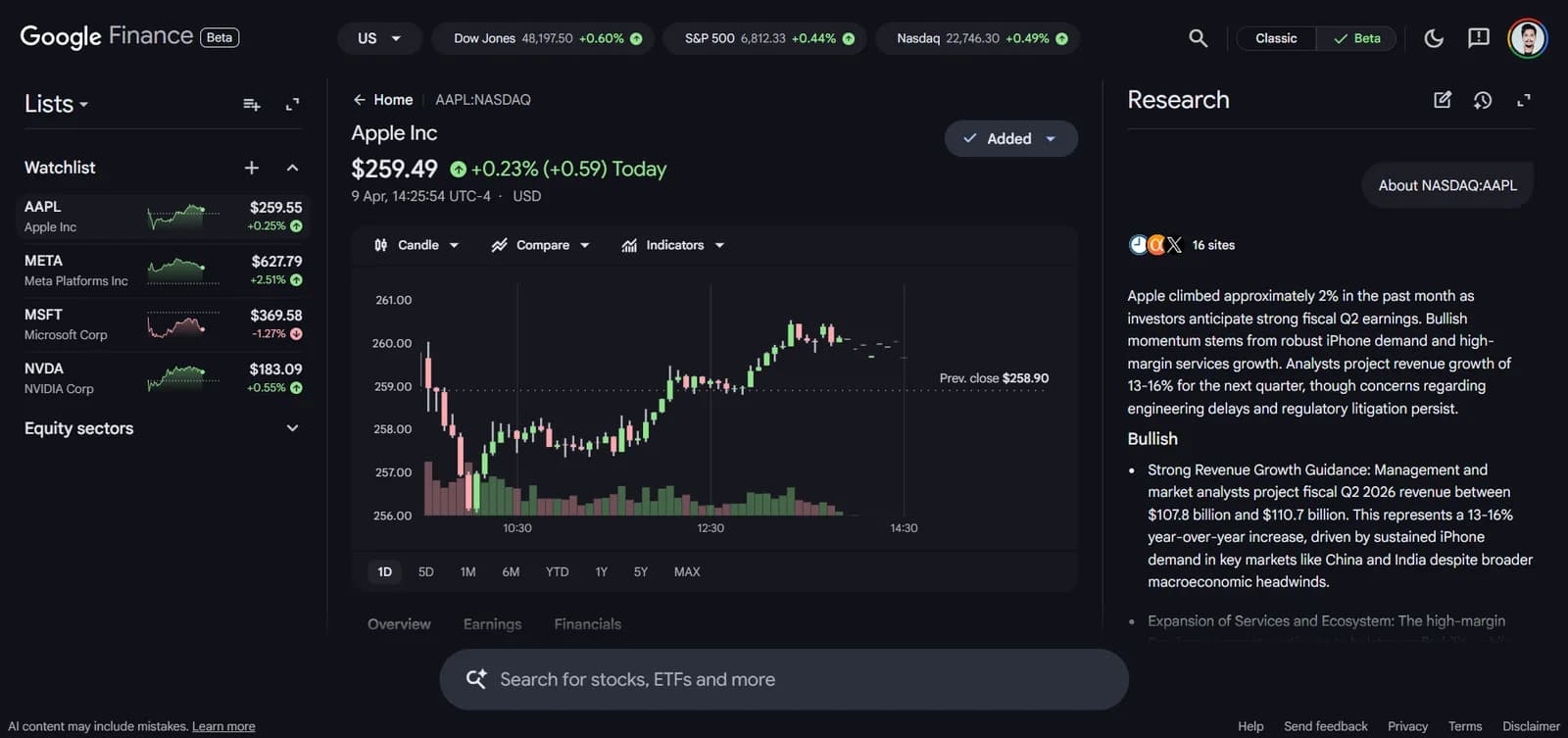 Google Finance screenshot 2