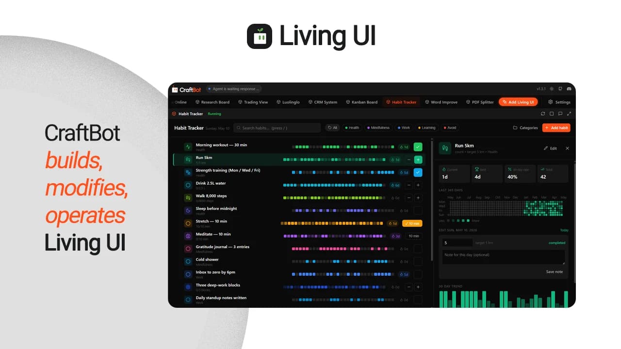 CraftBot with Living UI screenshot 1