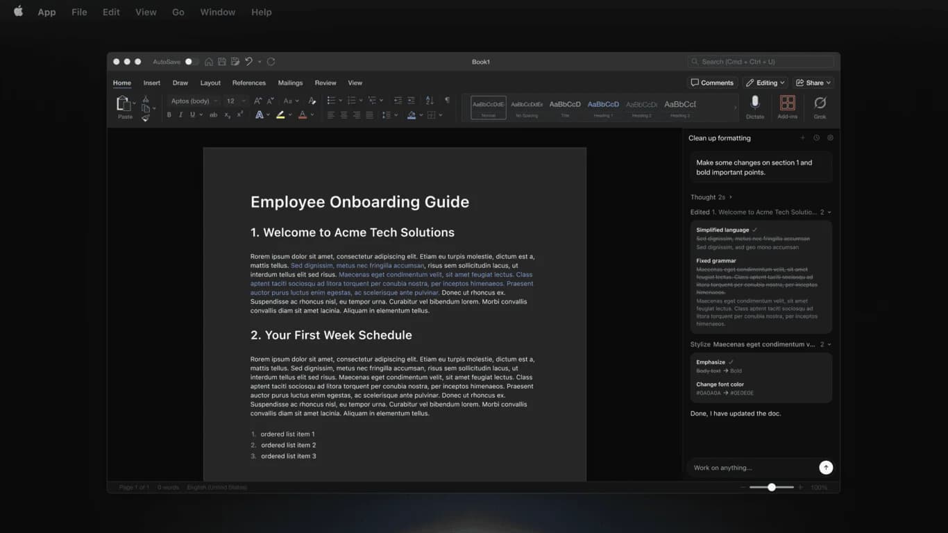 Grok by SpaceXAI for Word screenshot 2