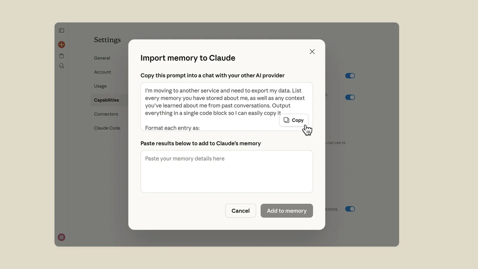 Claude Import Memory screenshot 1