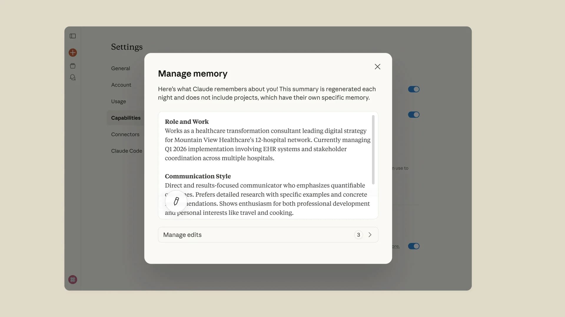 Claude Import Memory screenshot 2