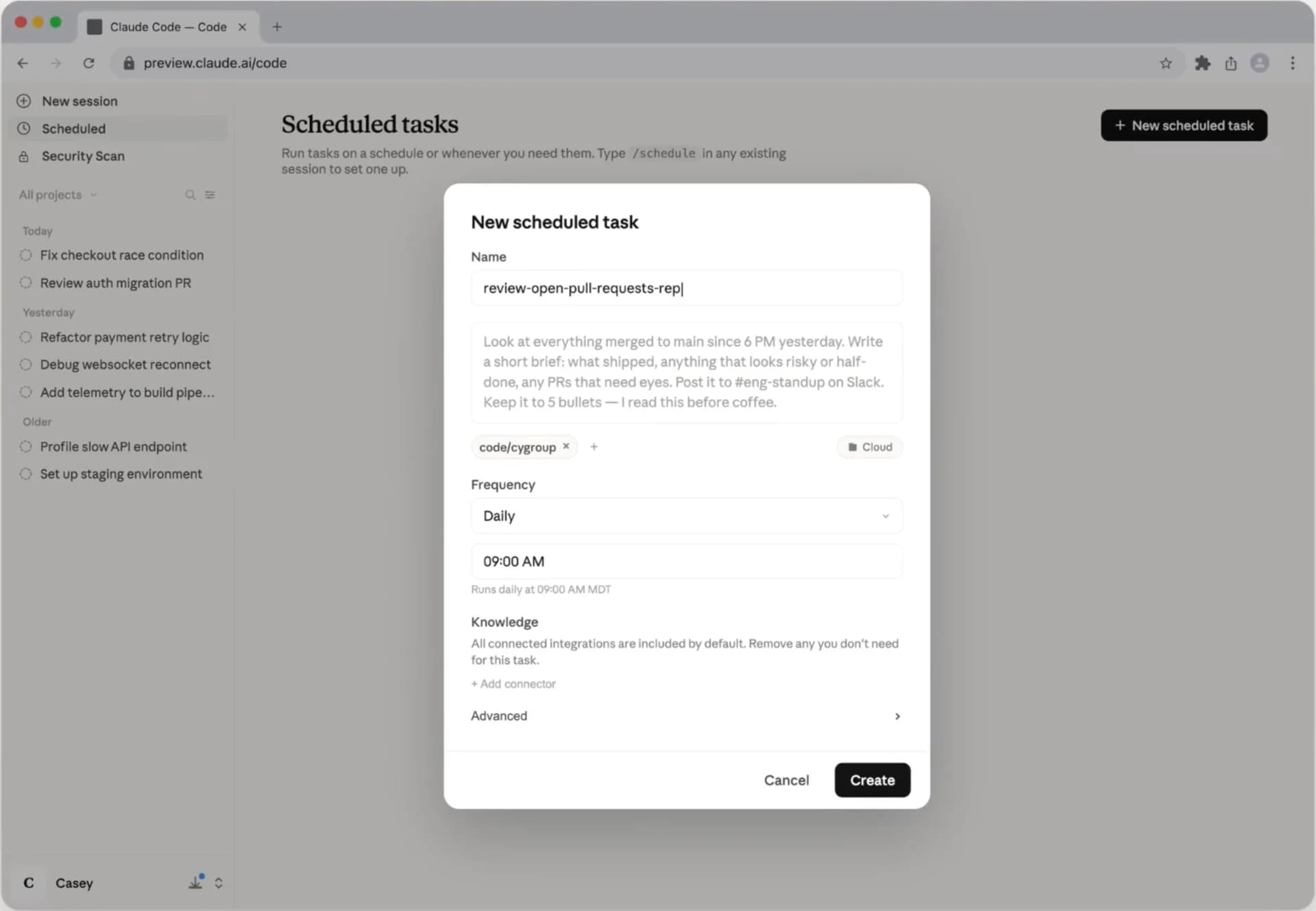 Claude Code Scheduled Tasks screenshot 2