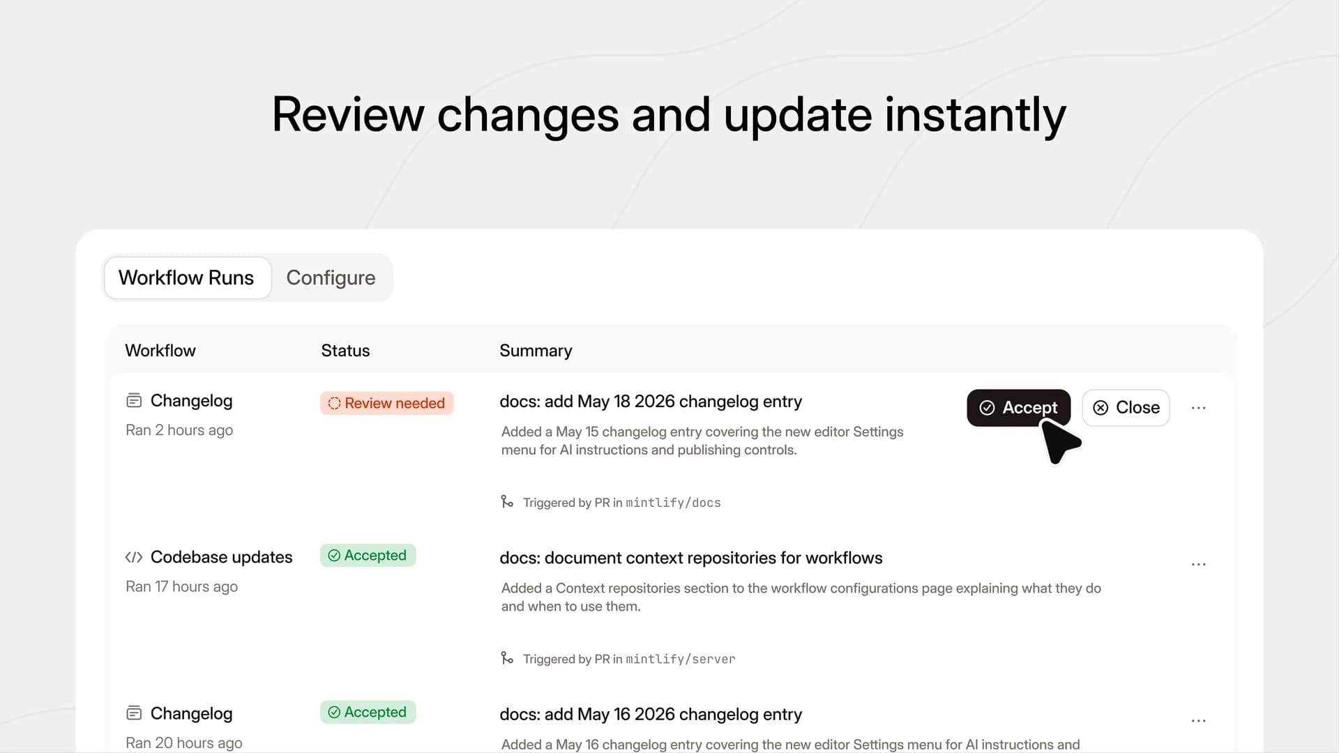 Mintlify Workflows screenshot 3