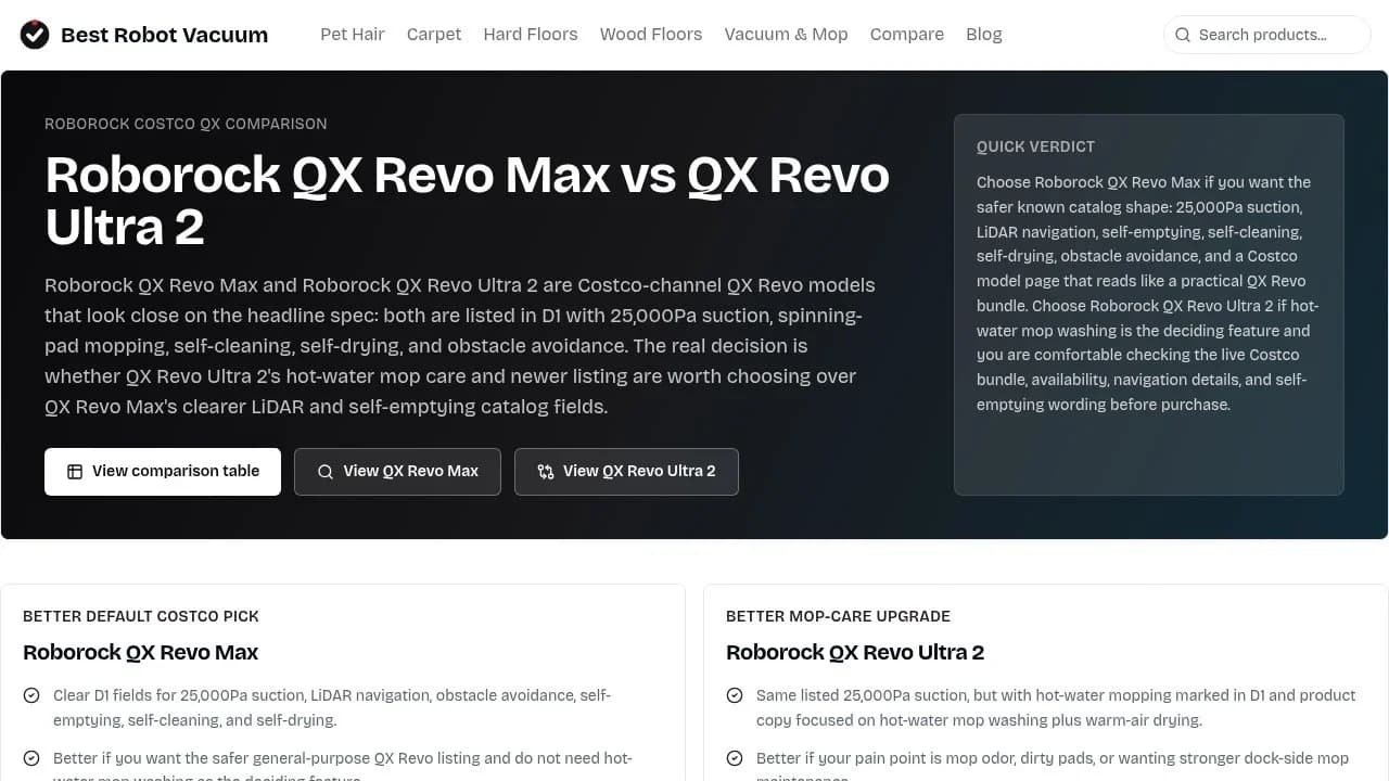 Roborock QX Revo Max vs QX Revo Ultra 2 (comparison) screenshot 1