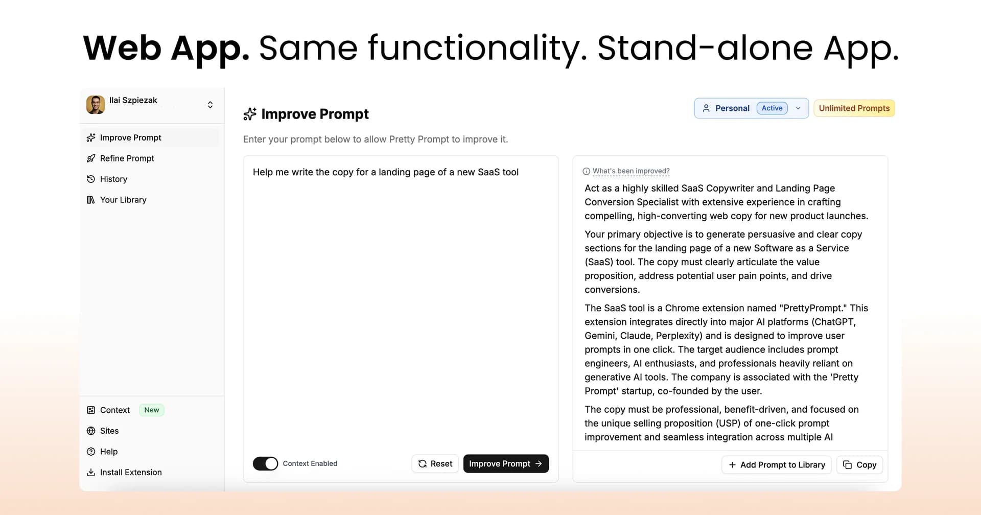 Pretty Prompt 1.0 Extension and Web App screenshot 6