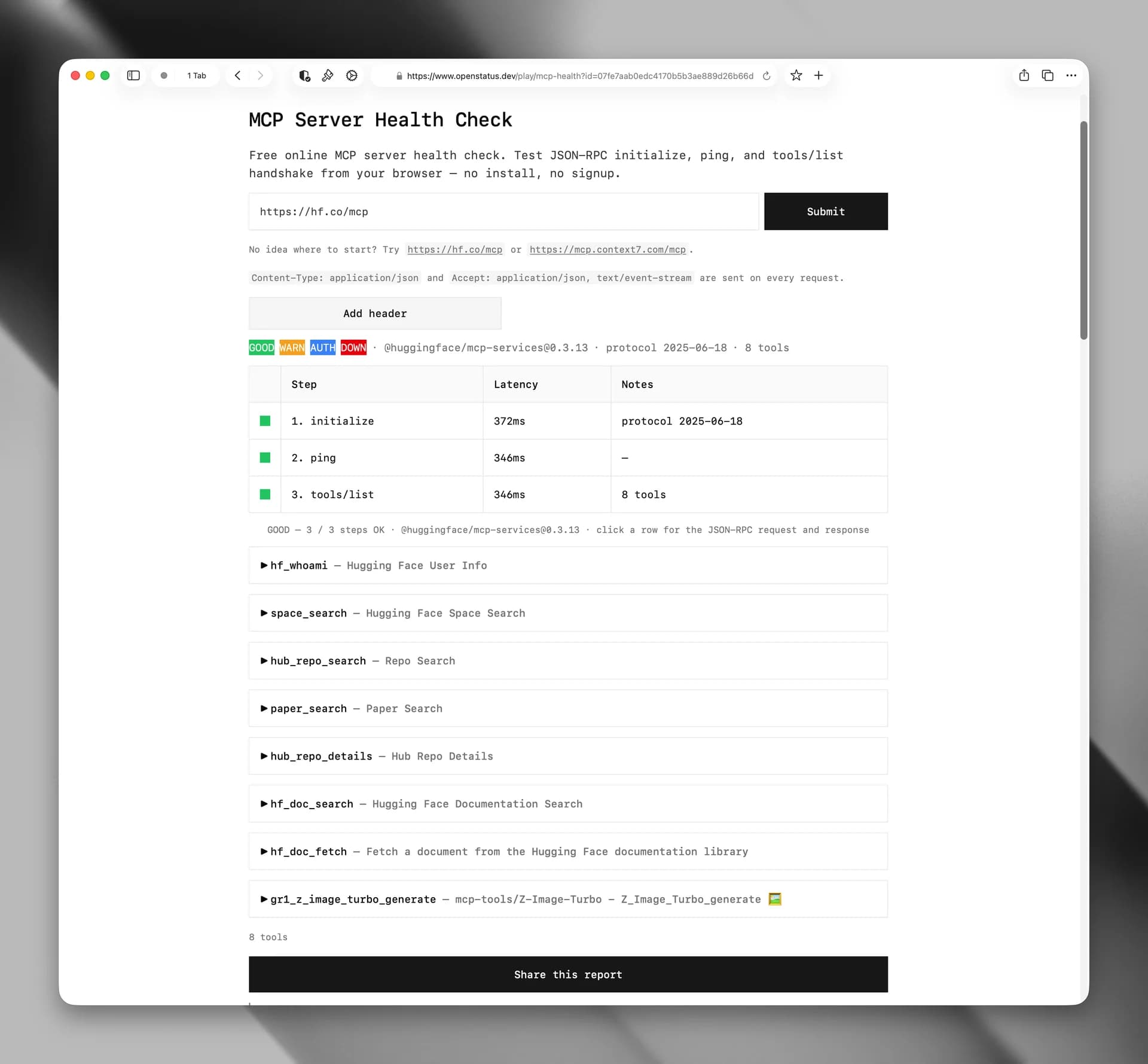 Openstatus MCP Health Checker screenshot 1