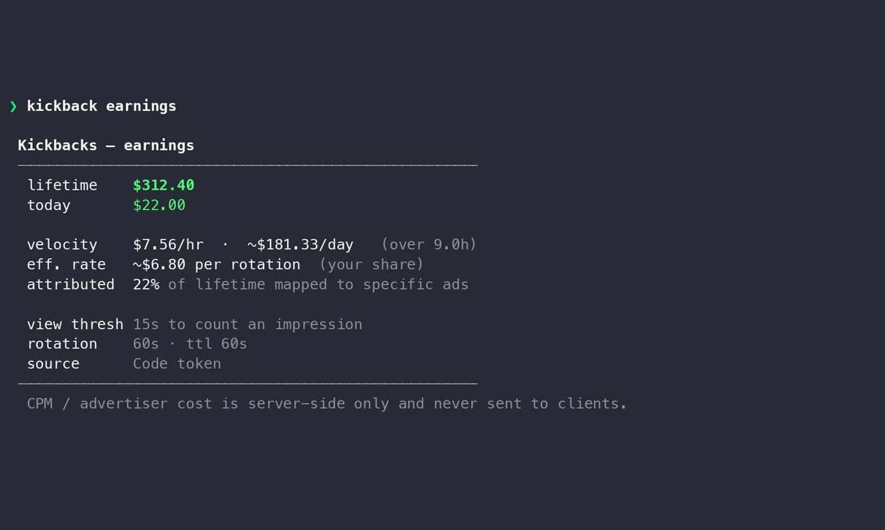 Kickbacks CLI screenshot 2